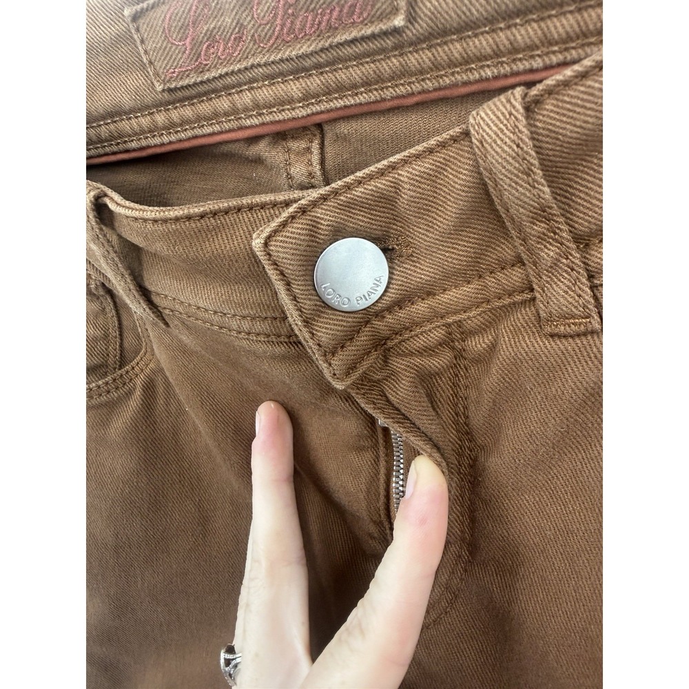 Loro Piana Pants Womens 40 Brown Cotton Stretch Slim Leg Jeans Made Italy Luxury - Picture 10 of 11